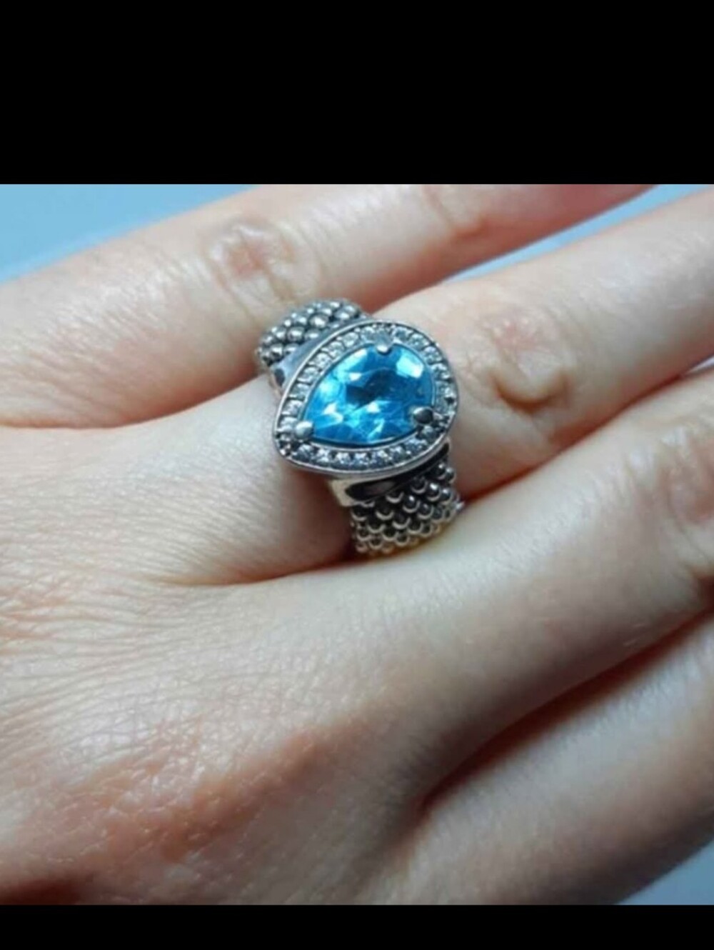 D'landi Sterling Silver Teardrop Blue Topaz and Diamond Ring